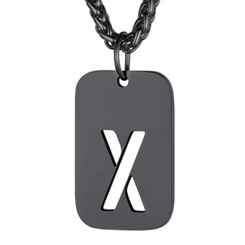 Richsteel Womens Name Necklace Letter X Initial Pendant Black Dog Tag Necklaces Mens Jewellery
