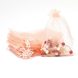 100pk Champagne Pink Organza Gift Bags,7x9cm Small Organza Favor Bags,Wedding Jewelry Pouches with Drawstring,Mesh Candy Favour Bag Party Sweet Bags for Birthday,Wedding,Christmas,Gift Wrapping