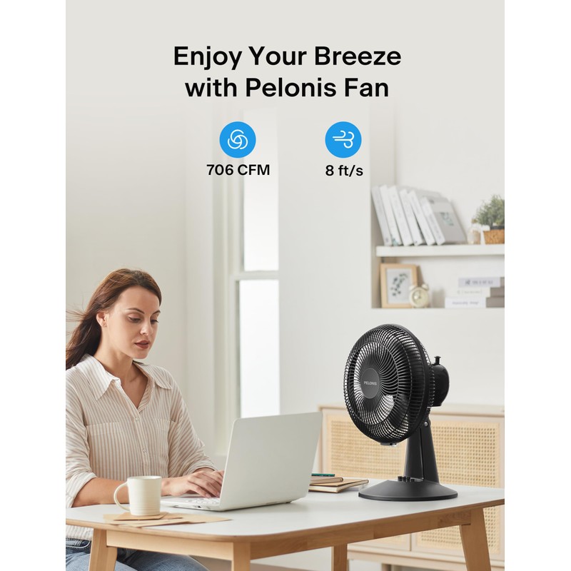 PELONIS Table Fan 12-Inch, 120° Oscillating Table Fan Small Portable