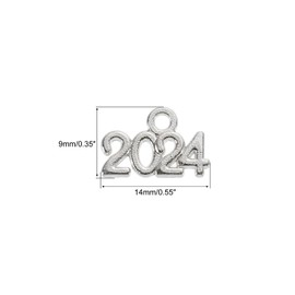 MECCANIXITY 2024 Year Number Charm Graduation Year Charm Silver for Tassel, DIY Jewelry Making, Necklace Bracelets, Keychain, Pack of 50