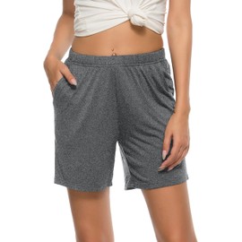 JINSHI Sleep Shorts for Women Ultra-Soft Drawstring Womens Pajama Shorts 3 Pack Boxer Shorts Women Sleep Shorts Night Shorts Dark Grey/Lake Blue/Black Large