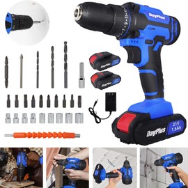 Cordless Power Drill Set, 21V Electric Drill with 2 Battery and Fast Charger, 3/8-Inch Keyless Chuck, 2 Variable Speed, 25+1 Torque Setting Power Tools Kit and 26pcs Drill/Driver Bits, Built-in LED