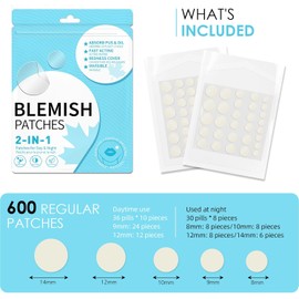 600PCS Blemish Patch Pimple Patches Ultra Thin Hydrocolloid Patch Invisible With Salicylic Acid and Tea Tree Skin Care Day and Night 2-in-1