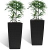 Smart Planter 22 Inch Black Square Faux Rattan Automatic Watering