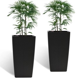 Smart Planter 22 Inch Black Square Faux Rattan Automatic Watering Indoor Outdoor Flower Pot Home Usecolor: as Pic Color