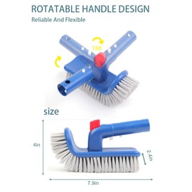 Pool Brush Head for In Ground Pools, 180 Degree Rotation Handle Scrub Brush, for Cleaning Spa, Bathrooms, Floor, Kitchen Area
