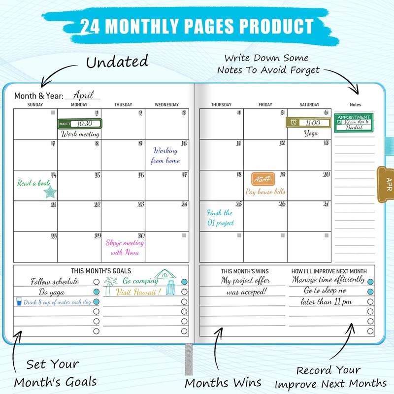 BLESWIN Undated Weekly Planner, A5 Size (5.7'' X 8.5'') Diary