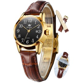 OLEVS Leather Watch for Women, Ladies Brown Leather Watch, Waterproof Classic Dress Luxury Fashion Classic Quartz Analog Women's Wrist Watches with Arabic Numbers Womens Watches for Female