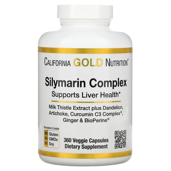 Silymarin Liver Health Complex, Milk Thistle Extract with Curcumin, Artichoke, Dandelion, Ginger, Black Pepper, Synergistic Liver Detox & Cleanse Support, 360 Veggie Capsules by California Gold