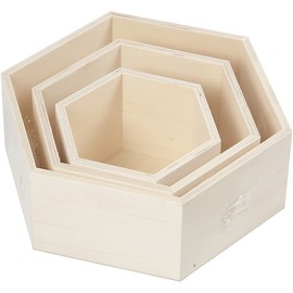 Creativ Company 56430 Hexagon Shelves, H: 14,8+19+24,2 cm, Depth 10 cm, Plywood, Hexagonal, 3 Assorted Shelves and Sizes