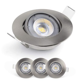 EMOS LED Recessed Spotlight 230 V, 5 W / 450 lm, 50° Swivel, Neutral White 4000 K, Recessed Spotlight, Flat 68 mm Hole Size, Set of 3 LED Spotlights, 230 V, Round (Colour Brushed Silver)