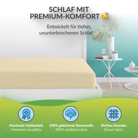 etérea Extra Jersey Fitted Sheet, 100 x 200 cm, 120 x 220 cm, Natural, up to 35 cm Height, 100% Cotton, Oekotex Bed Sheets, Duvet Cover for Box Spring Beds, Bed Sheet 100 x 200 cm - 120 x 220 cm,