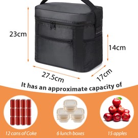 iTGOOS 11L Lunch Bag Insulated Reusable Lunch Bags Cooler Bag Thermal Lunch Tote Bags Foldable Picnic Cooler Bag Waterproof Leak-Proof for Outdoor Beach Camping BBQ Travel Black