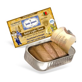 Santo Amaro - Artisanal Wild Tuna Fillets in Olive Oil & Ginger, Pole & Line Wild Caught Tuna from Portugal, Hand-Packed Bali-Style Canned Tuna Fish, 22g Protein, Paleo, Keto, Low Mercury, Pack of 6