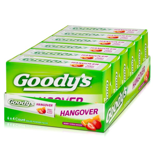 Goody's Hangover Powders, Fast Pain Relief, Berry Citrus Flavor, 4 Stick Powders, 6 Pack