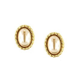 1928 Jewelry Women's Gold Tone Faux Pearl Oval Button Earrings