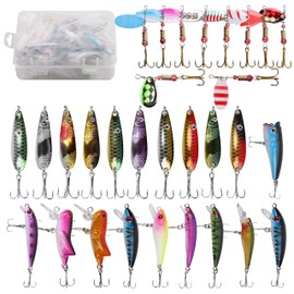 Fishing Lures Spinner Baits Kit Hard Metal Spinner Lures Spoon Spinnerbaits Swimbait Crankbaits Minnow Variety Kit for Bass Trout Salmon Walleye Pike with Tackle Box