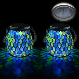 TOTHDATE TOTHDATE 2PCS Solar Mosaik Leuchte Oval fr Au?en, On/Off Glas Mosaik H?ngend Licht Solarlaterne Tischleuchte IP65 Wasserdicht fr Rasen Pfad Hof Deck Boden Teich, Blau Mosaik Licht