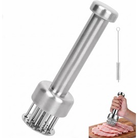 Stainless Steel Meat Tenderizer Tool with 21 Sharp Needles, Professional Meat Tenderiser for Steak Beef Chicken Pork, Automatic Rebound Meat Puncture Tool for BBQ Prep, with Cleaning Brush