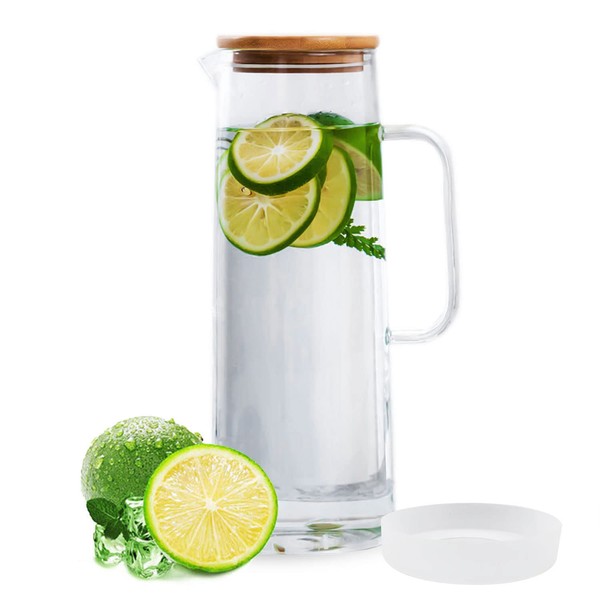 hjn Glass Water Pitcher with Wood Lid Water Carafe with