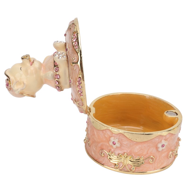 Pig Hinged Jewelry Box Hollow Design Cute Appearance Hand Painted