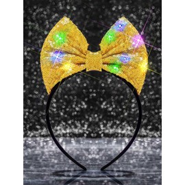 Formery Sequin Bow Headband Gold Light Up Bowknot Hairband Glitter LED Hair Accessories for women