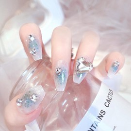 HAPVITAL 24 Pieces Popular Nail Tips, False Nail Tips, 3D Nail Tips, Handmade Nail Tips, Japanese Style, Brides, Shiny, Wedding Nail Tips, Cute, Long, Elegant and Simple