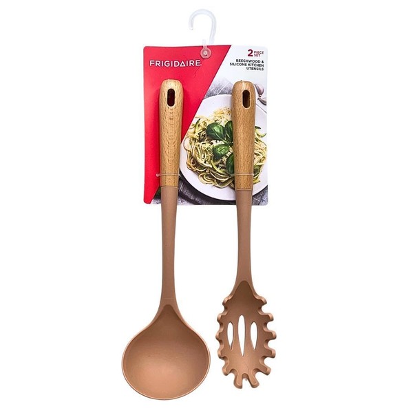 Frigidaire 2PC Beechwood Silicone Utensil Set, Large Soup Ladle, Large