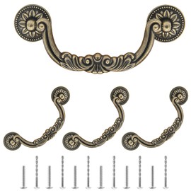 Moicstiy 4Pcs 5 Inch Hole Center Vintage Drop Bail Drawer Pull Handles, Antique Bronze Decorative Cabinet Pulls with Screws for Furniture, Kitchen, Wardrobe, Cupboard