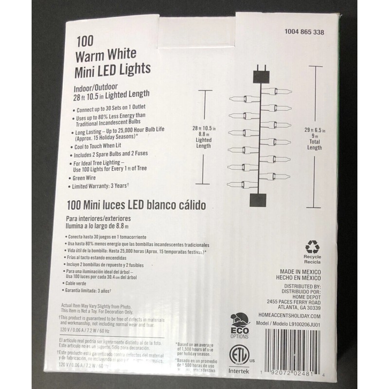 Home Accents Holiday 100 LED Mini Lights Mini With Green