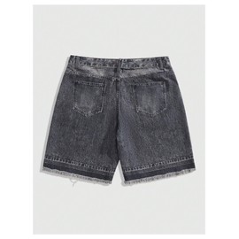 GORGLITTER Men's Y2k Graphic Retro Denim Shorts Jean Grunge Hip Hop Distressed Streetwear Straight Leg Jorts Black 32