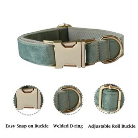 Dog Collar and Leash Set，Soft & Comfy Velvet Dog Collar and Leash with Heavy Duty Metal Buckle and D-Ring Adjustable Collars for Small Medium Large Dogs(Collar+Leash M Neck 10.62"-16.14", Mint Green)