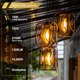DiCUNO Dimmable Edison Light Bulb 100W Equivalent, Edison LED Light Bulbs, Warm White 2700K, 10W, 1200LM, Vintage ST64 Filament Bulb for Bathroom, Kitchen, Decorative Lighting, 2 Packs