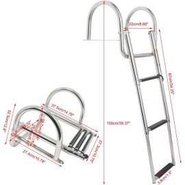 Amarine Made 3 Steps Boat Ladder Stainless Steel in-Board Telescoping Folding Dock Ladder