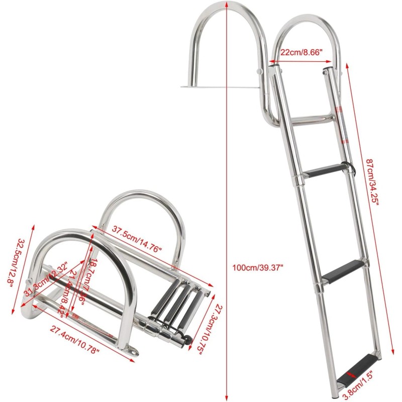 Amarine Made 3 Steps Boat Ladder Stainless Steel in-Board Telescoping