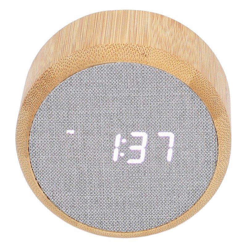 Digital Alarm Clock Round LED Voice Control Brightness Adjustable 12h