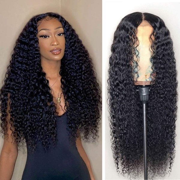 BLY Human Hair Lace Front Wig Deep Wave 4x4 Lace Closure HD Transparent Wigs for Women 180% Density Brazilian Virgin Hair Pre Plucked with Baby Hair Natural Black Color 16 Inch
