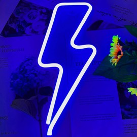 Neon Signs Lightning Bolt Neon Light Sign for Wall Decor, Battery or USB Powered Led Lightning Light Neon Sign for Bedroom, Kids Room, Birthday, Party, Wedding, Home, Kids Decorations blue