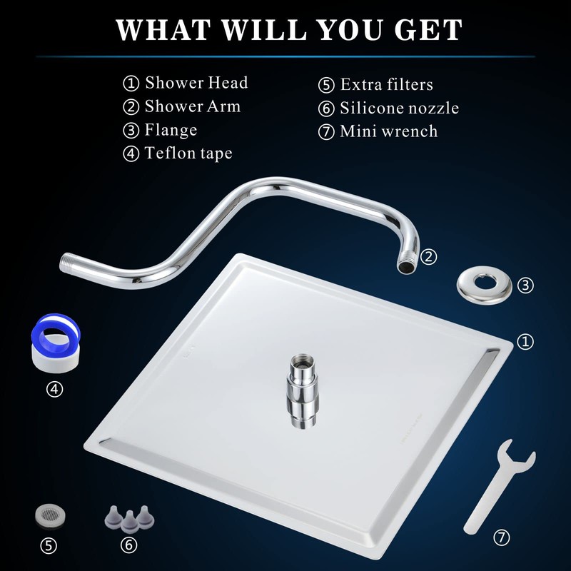 Voolan Rain Shower Head with Goose Neck Curve Arm, All