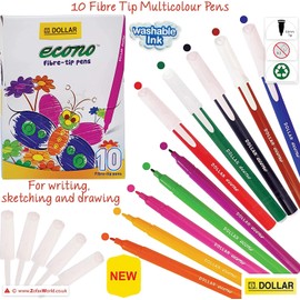 DOLLAR Econo Felt Tip Colouring Pens – Colour Write Draw Sketch Everyday Pens (10 x 0.5mm MULTICOLOUR Felt Tip Pens)