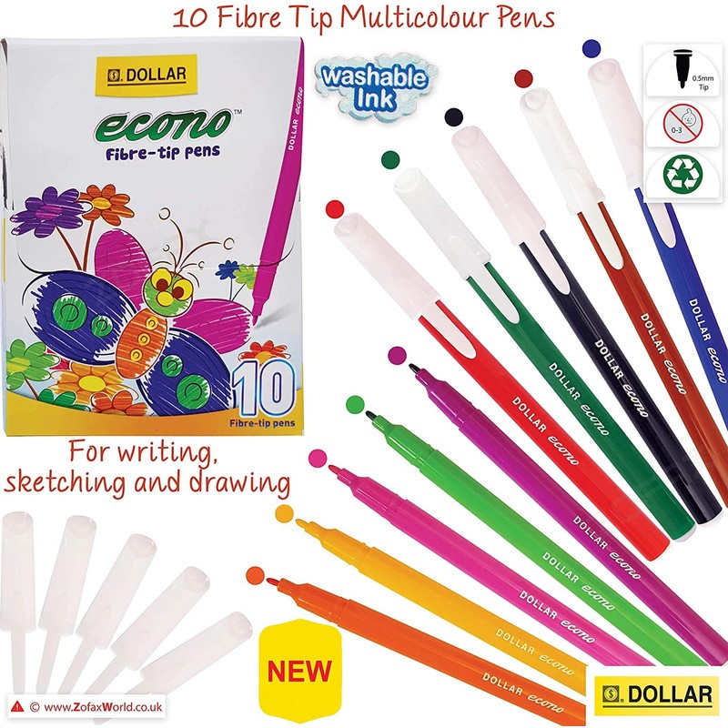 DOLLAR Econo Felt Tip Colouring Pens – Colour Write Draw