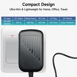 UL Listed 15V 1A 6ft AC Adapter with 3 Tips, 6ft Long 15W AC to DC 15V 100mA~1000mA Replacement Power Cord for Litter-Robot, Self Cleaning Cat Litter Box, Portable Car Jump Starter and More