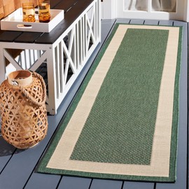 SAFAVIEH Washable Rug Outdoor Courtyard Collection - 2'3" x 12' Runner, Dark Green & Beige, Non-Shedding & Easy Cleaning, Ideal for Patio, Entryway, Mudroom, Hallway, Kitchen (CY7987-32221)