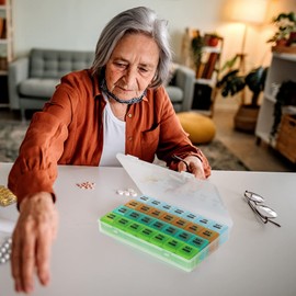 Large Monthly Pill Organiser 28 Day Pill Box Organizer by Week, Happybase 4 Weeks One Month Pill Cases with Dust-Proof Container for Pills/Vitamin/Fish Oil/Supplements (Grey)