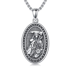 ROMANTICWORK Santa Muerte Necklace Sterling Silver Santa Muerte Pendant Amulet Protect Jewelry for Men Husband