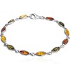 Multicolor Amber Sterling Silver Marquise Bracelet 17.5cm