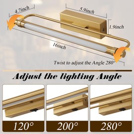 ZitoStory Gold Large Art Light Battery Operated Picture Light with Remote,Wireless Dimmable Art Lights for Paintings Rechargeable Gallery Light Artwork Lighting for Canvas, Portrait (16Inch)