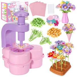 Crelloci DIY Flower Butterfly Craft Kit – Purple Floral Maker Toy with Butterfly-Shaped Mold, Fabric Petals, Stems, Vase & Wrap Paper, Creative Bouquet Set for Toddlers Girls Ages 3+
