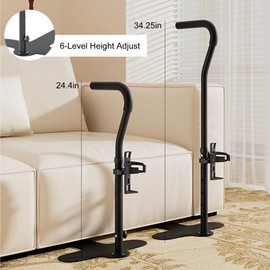 Couch Stand Assist with Cup Holder, Adjustable Height Chair Stand Lift Assist, Sofa Bedside Standing Aids & Supports for Elderly, Disabled, Handicap (Black)