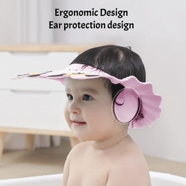 Baby Shampoo Hat, Shower Cap with Ears, 4 Adjustable Levels, Eye Protection, Waterproof Hat, Bath, Water Play, Newborn, Hair Washing Hat, Baby, Kids, Shampoo Headcover, Cute, Baby Bath Goods